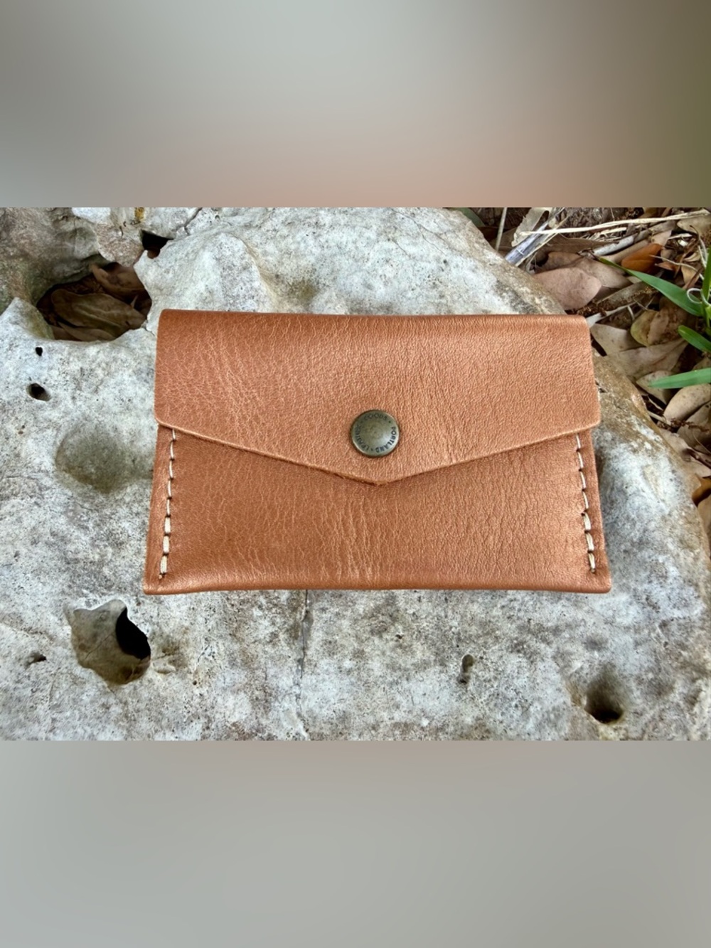 Portland leather mini envelope wallet Havana